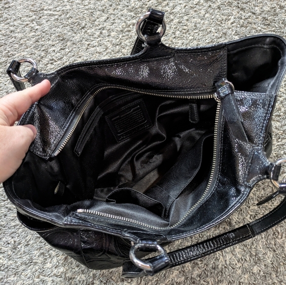 Coach Black Signature Patent Leather Shoulder Bag - Picture 9 of 12